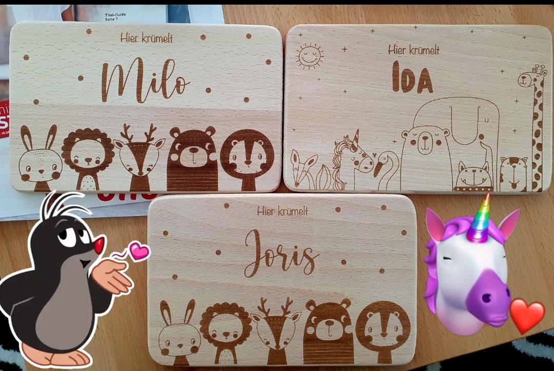 Customer photo review of Personalisiertes Frühstücksbrettchen Große Tierfamilie