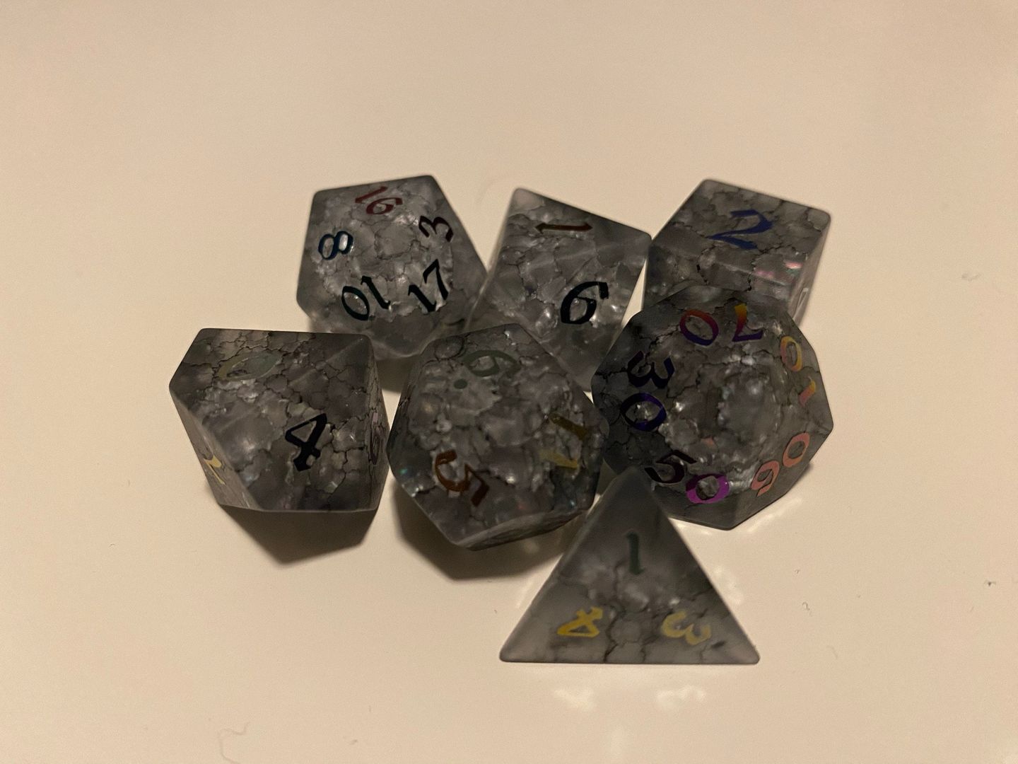 Customer photo review of Black Inked Lightning Glass Cracked Glass (And Box) Polyhedral Dice DND Set - RPG Game DND