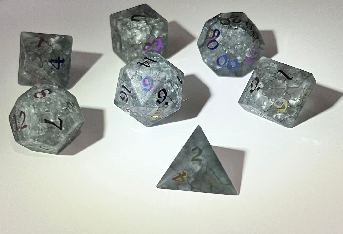 Customer photo review of Black Inked Lightning Glass Cracked Glass (And Box) Polyhedral Dice DND Set - RPG Game DND