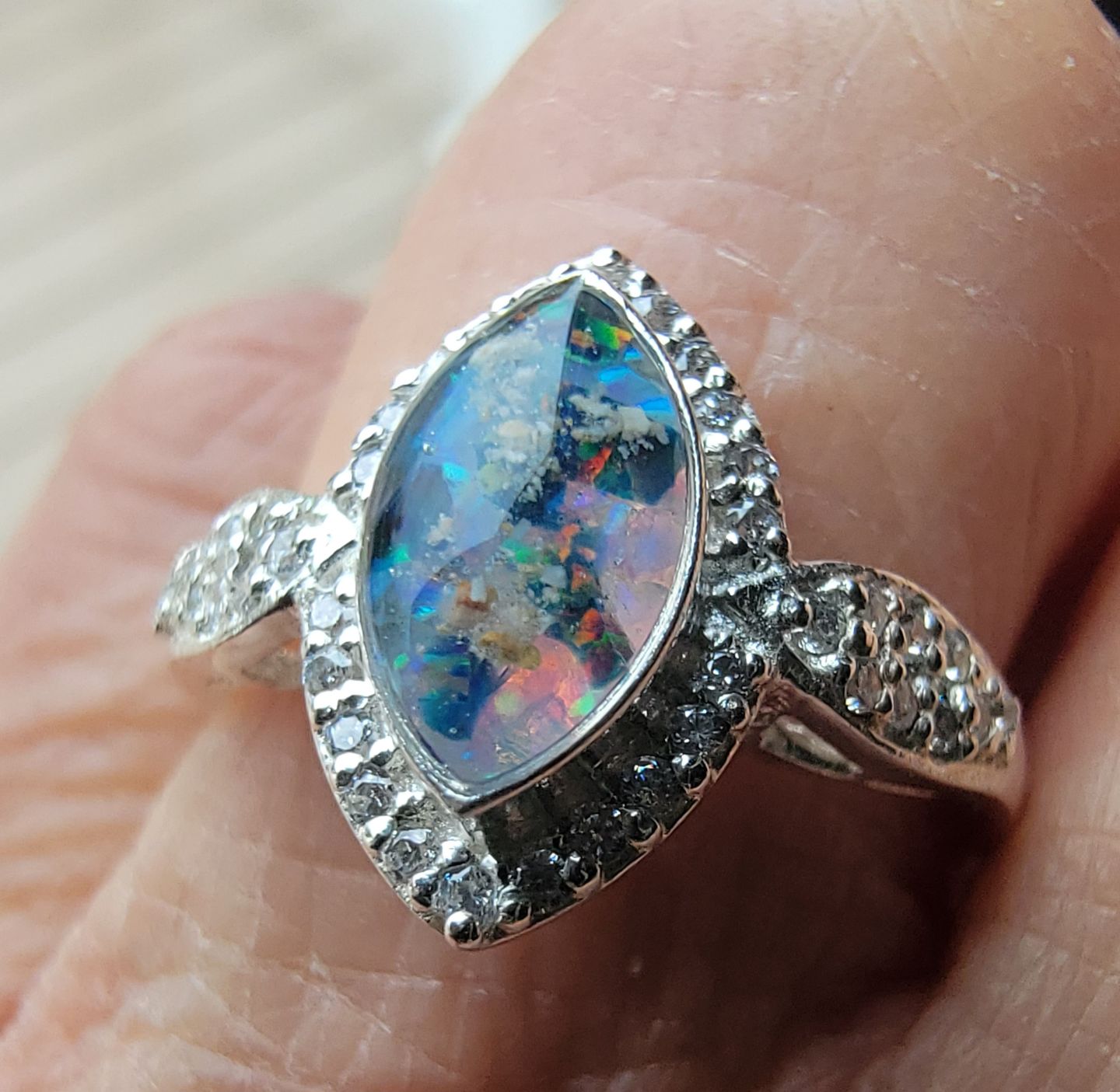 Customer photo review of Bedazzled Marquise Cremation Ring