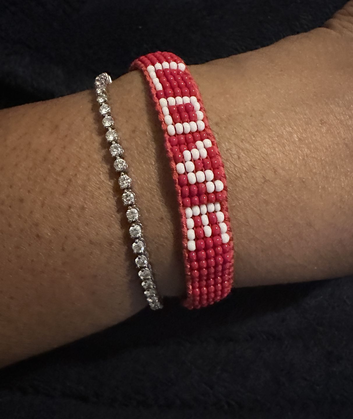 Customer photo review of Woven LOVE Bracelet - Red/White