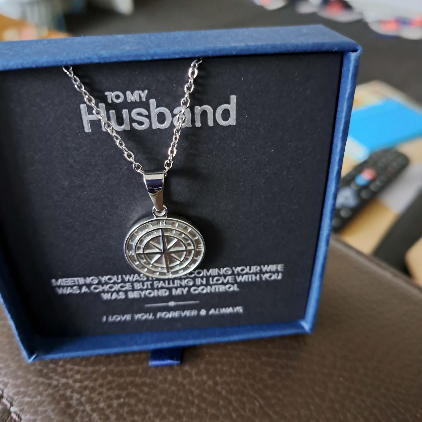 Customer photo review of "To My Husband" - Compass Pendant
