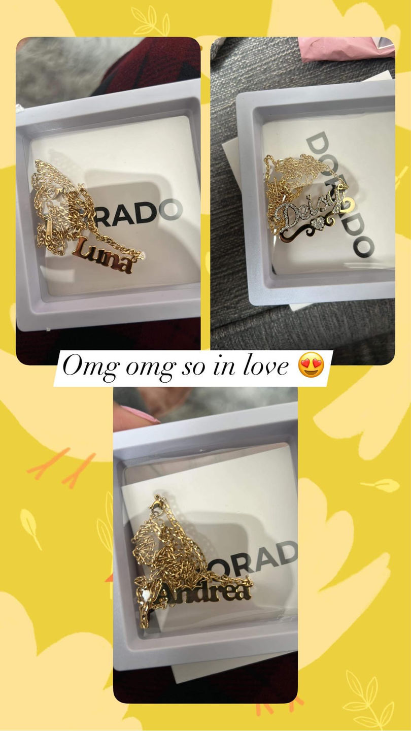 Customer photo review of Kids Block Name Necklace w/ Cuban Chain