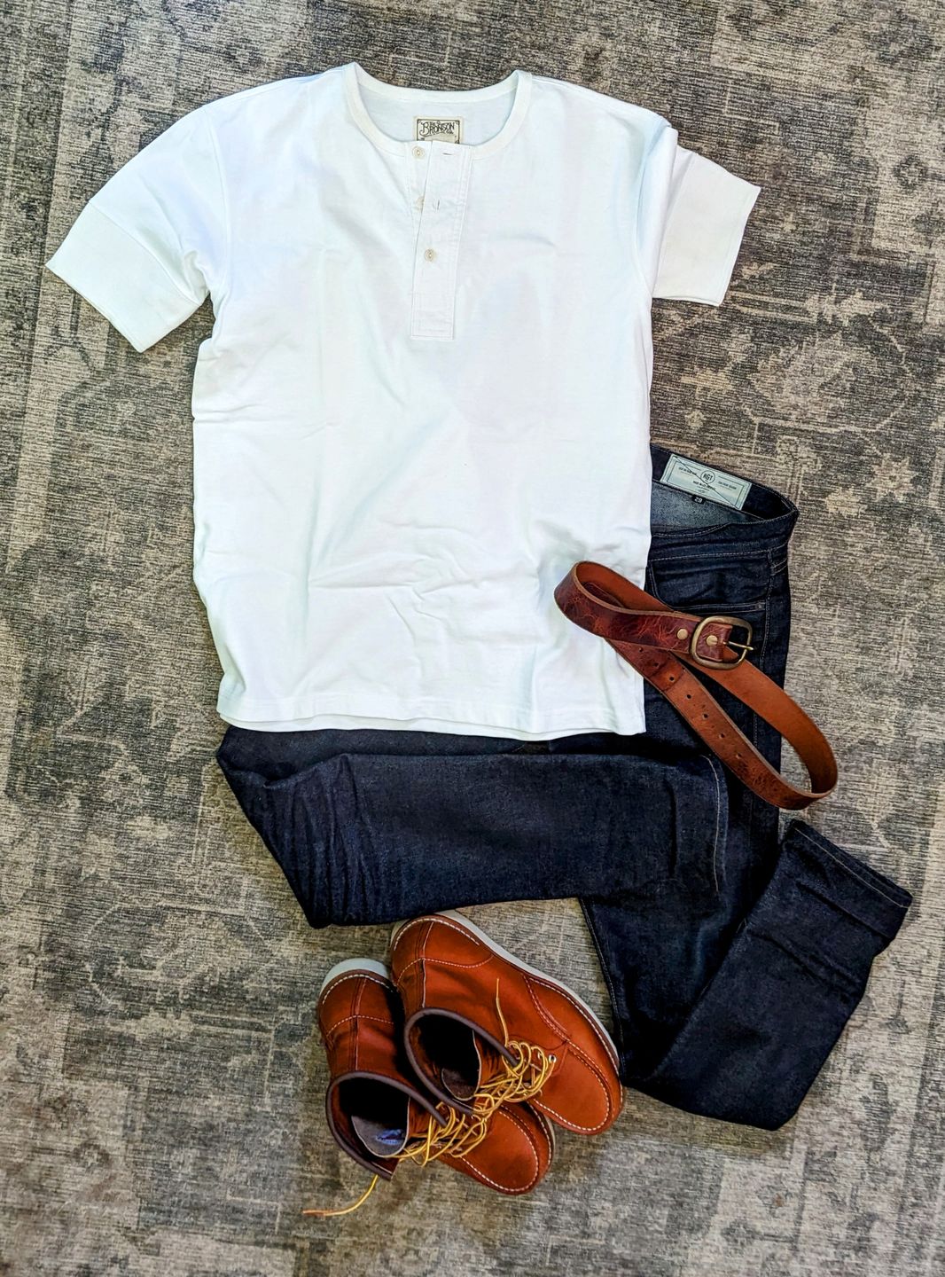 Customer photo review of Vintage Short Sleeve Henley T-Shirt - White