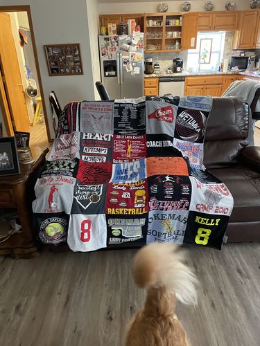 T-shirt quilt with sports, youth activities themes by Kelly from OK