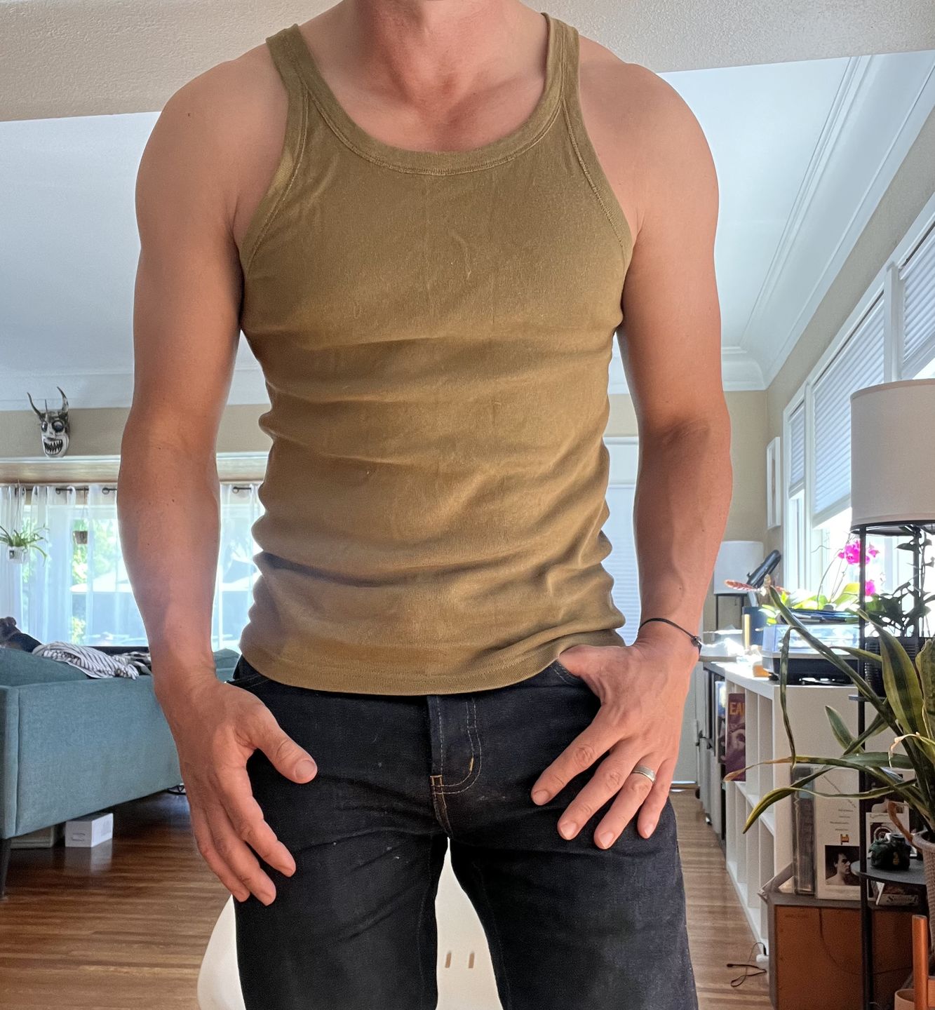 Customer photo review of Military Cotton Tank Top - Olive