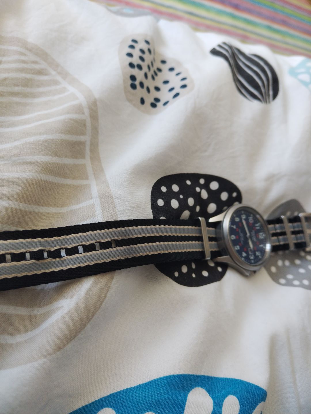 Customer photo review of Premium Woven Military Style Watch Strap - Black, Grey and Beige (No Time To Die Strap)