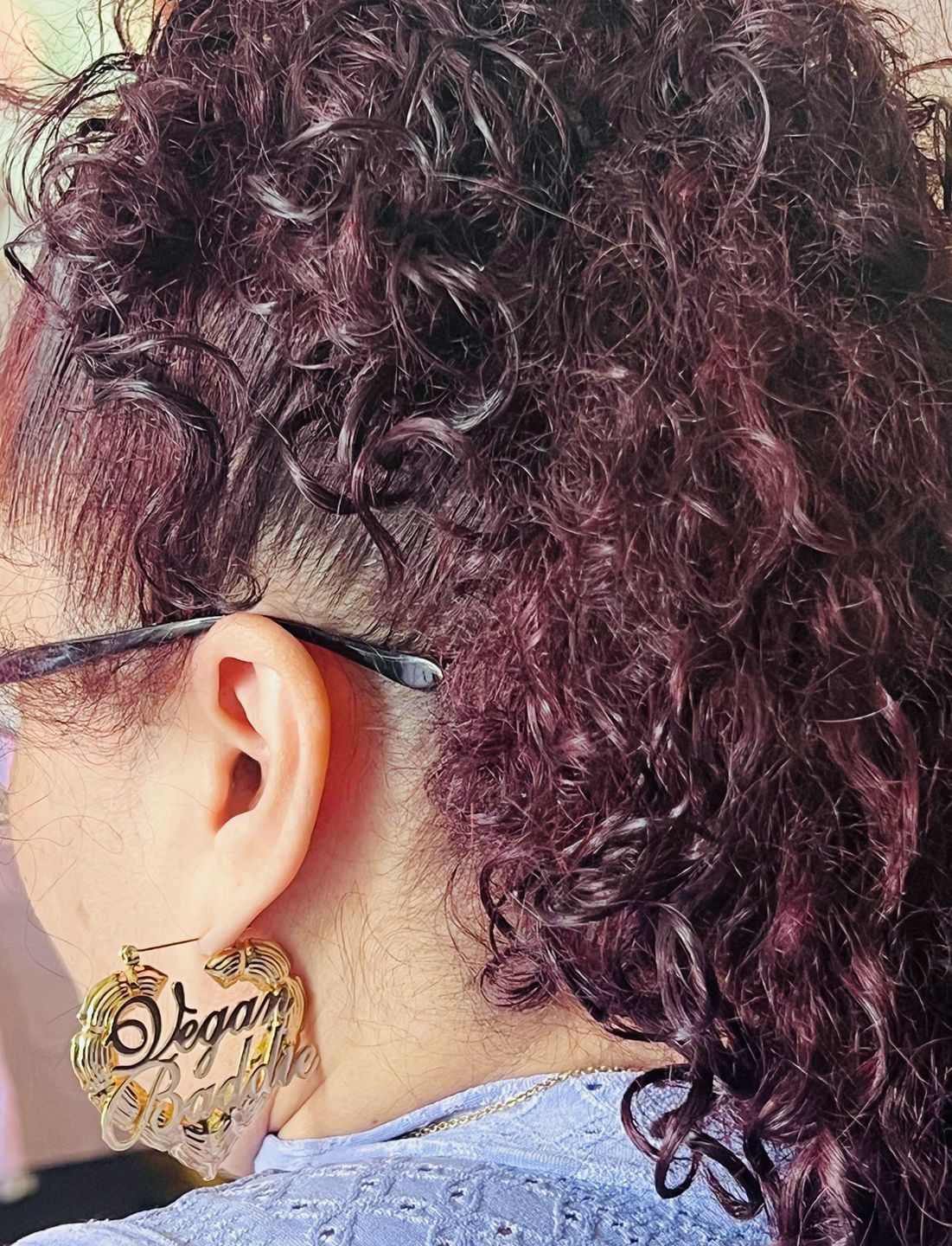 Customer photo review of Vegan Baddie 18k Gold Plated Bamboo Hoop Heart Earrings