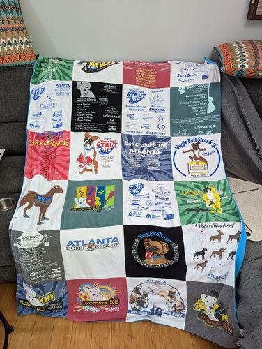 T-shirt quilt with dog rescue, animal advocacy themes by Claudia from GA