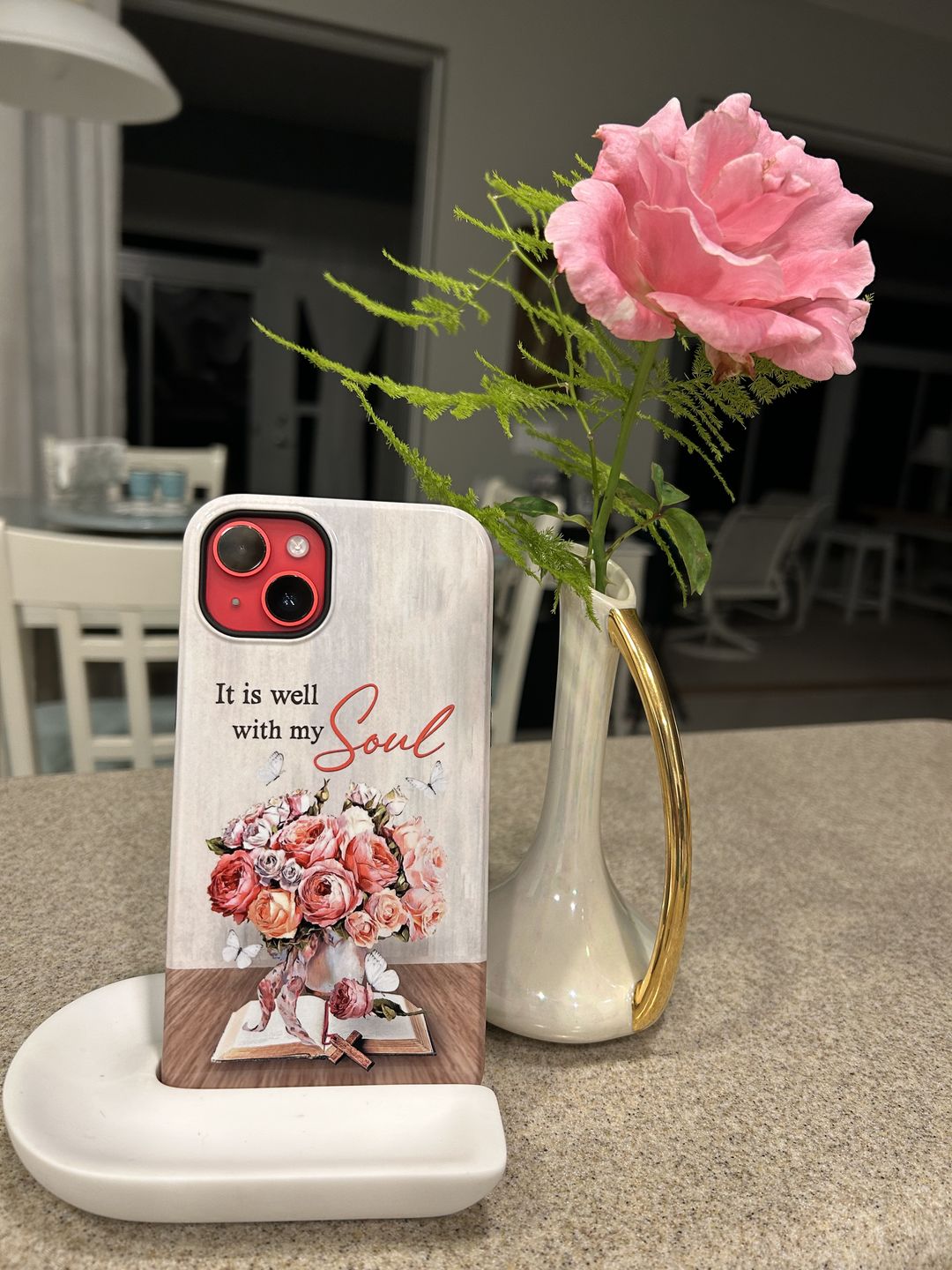Customer photo review of It is Well With My Soul, Flowers in Jar, Christian Phone Case