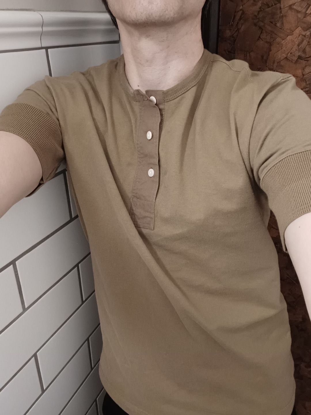 Customer photo review of Vintage Short Sleeve Henley T-Shirt - Olive