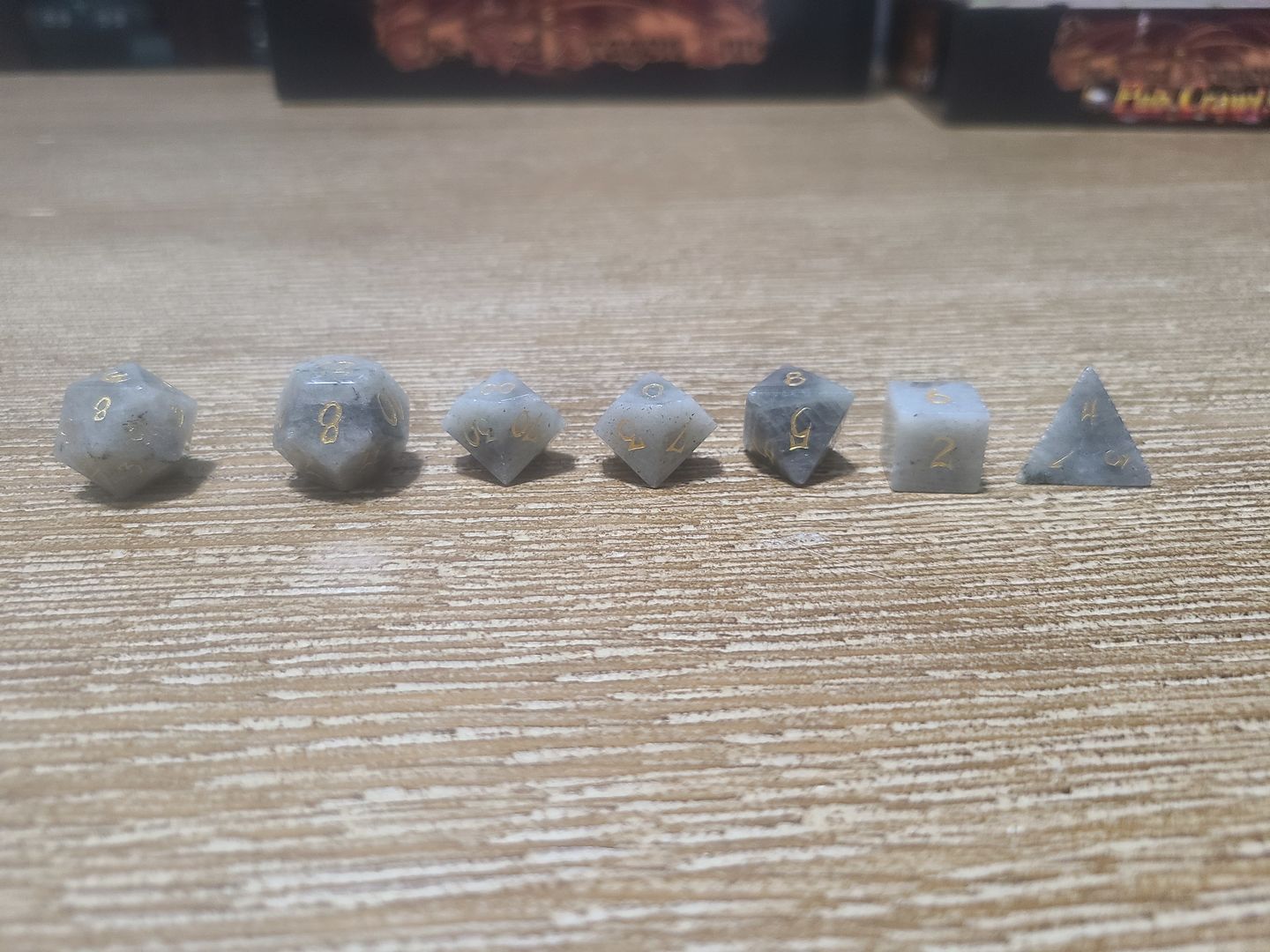 Customer photo review of WEREWOLF "MOONSTONE" LABRADORITE STONE DICE SET