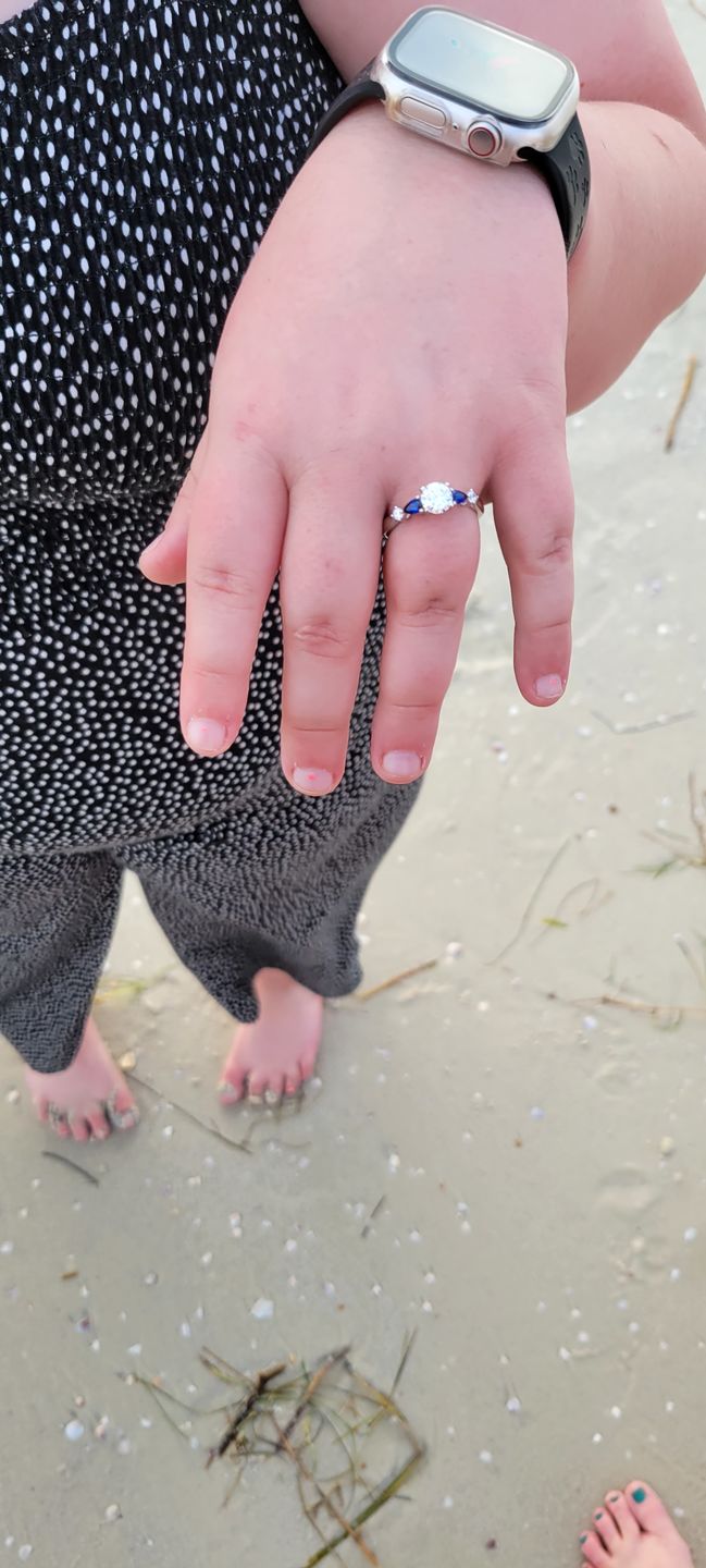 Customer photo review of Five Stone Moissanite And Sapphire Engagement Ring