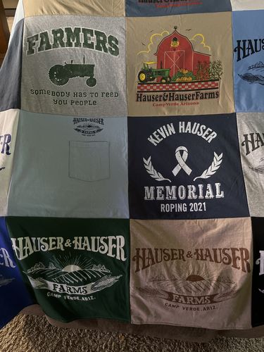T-shirt quilt with farming, community service themes by Brenda from AZ