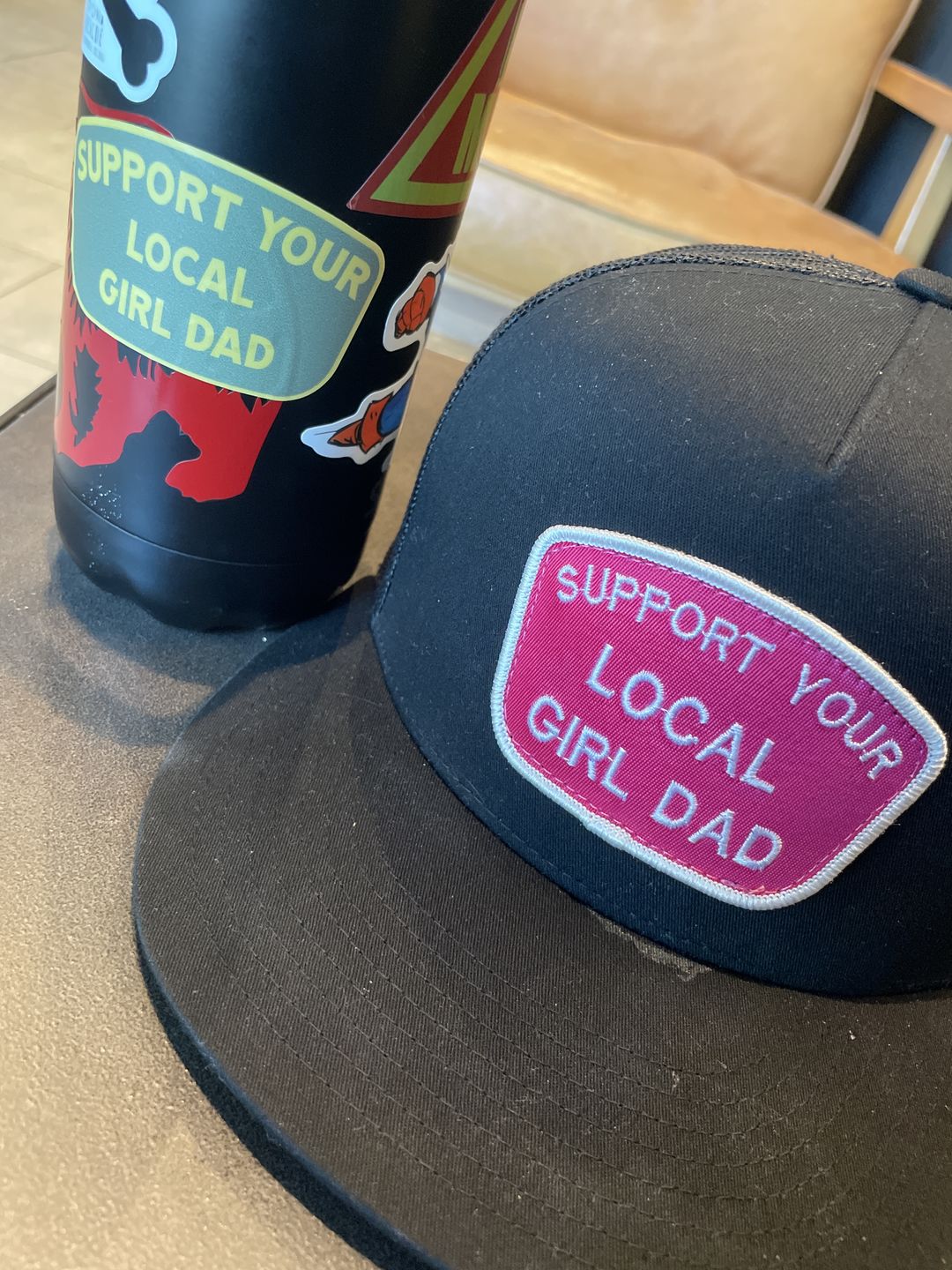 Customer photo review of Support Your Local Girl Dad Flat Bill Trucker