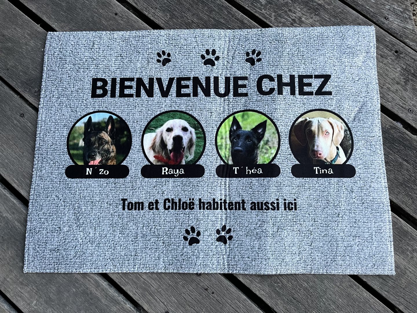 Customer photo review of Photo avec porte-nom - Paillasson personnalisé