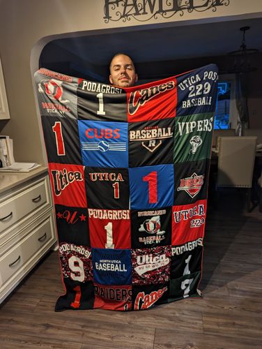 T-shirt quilt with baseball themes by sheri from NY