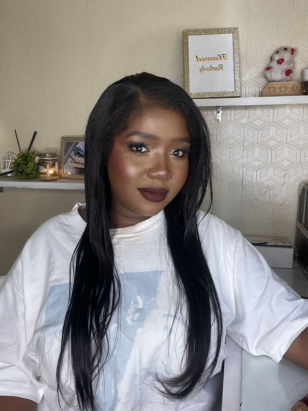 Customer photo review of 4C Edges | Luvwin 180% Density Straight with Yaki Edges Free Parting Undetectable Lace Front Wig | Afro Inspired