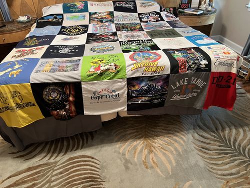 T-shirt quilt with travel, beach themes by Janet from WV