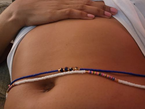 Customer photo review of Rainbow Pearl Waist Beads