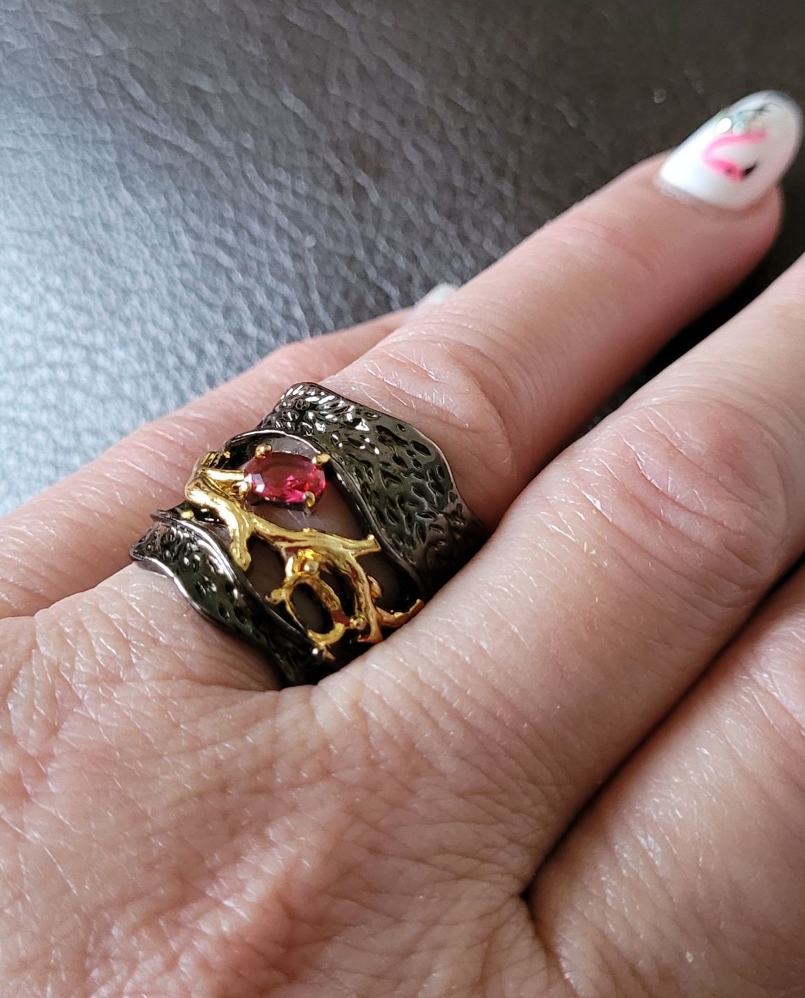 Customer photo review of Retro Red Garnet Ring