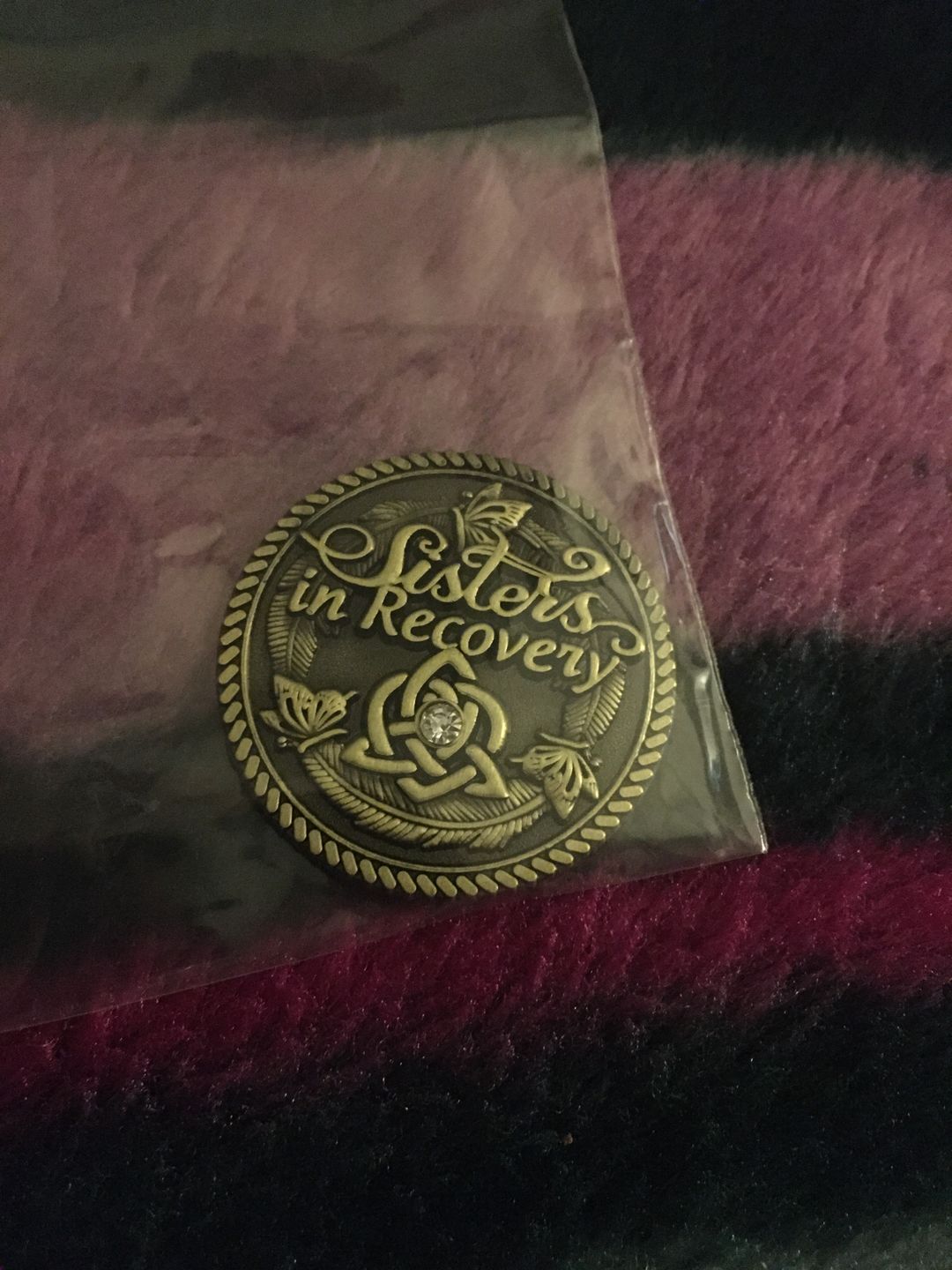 Customer photo review of Sisters in Recovery Specialty AA/NA Medallion - Bronze with Crystal