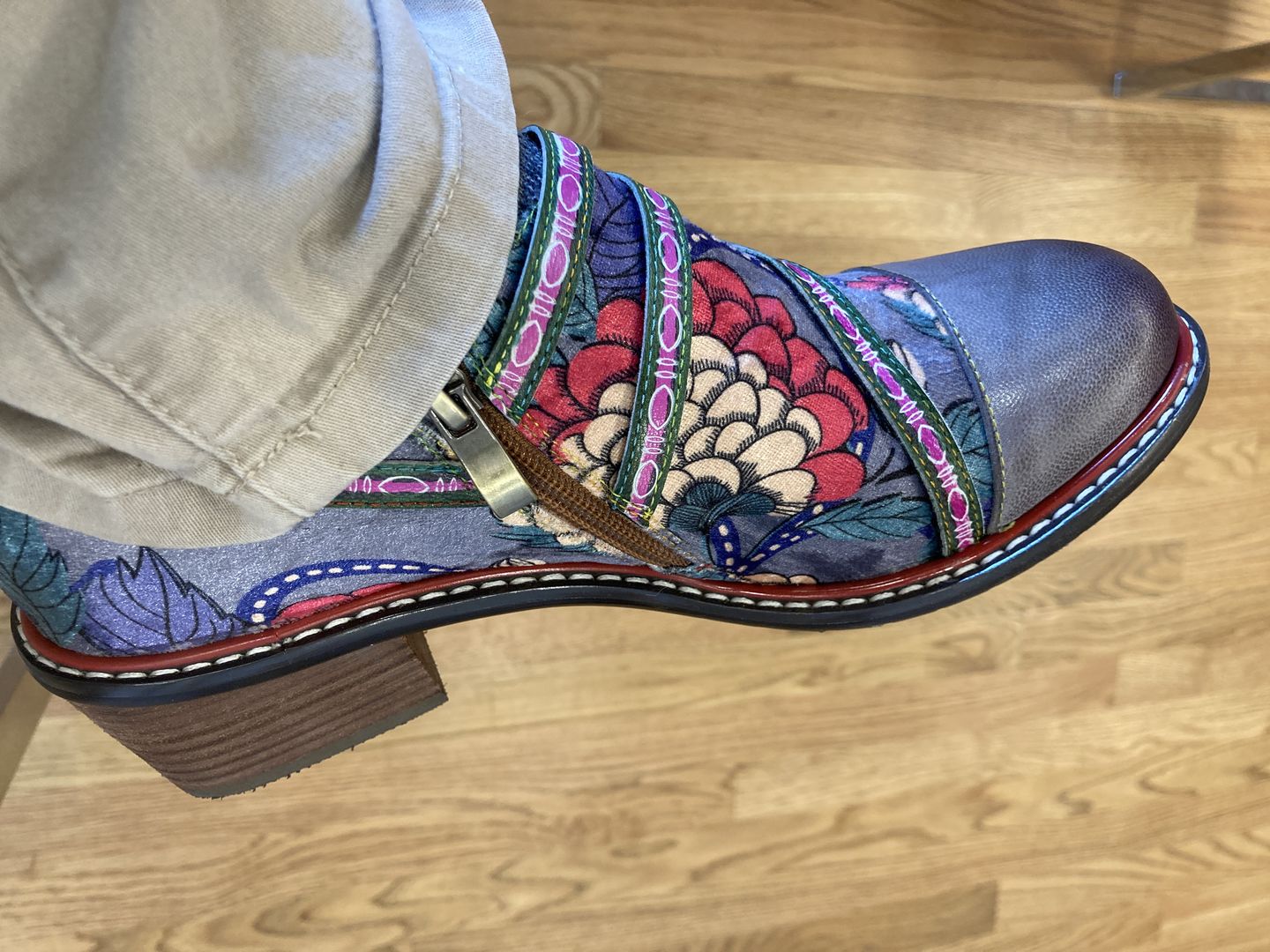 Customer photo review of Hand Painted Leather&Velvet Panels Flat Boots