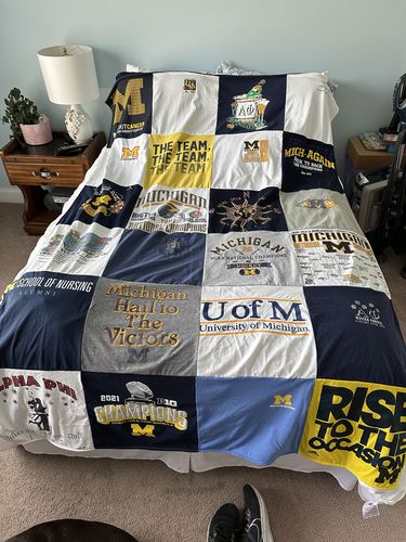 T-shirt quilt featuring michigan wolverines, michigan wolverines football by Nicole from MI