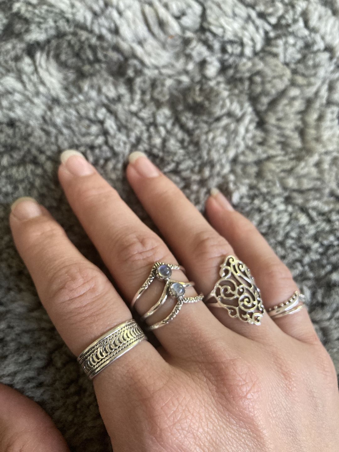 Customer photo review of Triple Chevron Boho Ring with Moonstone Sterling Silver