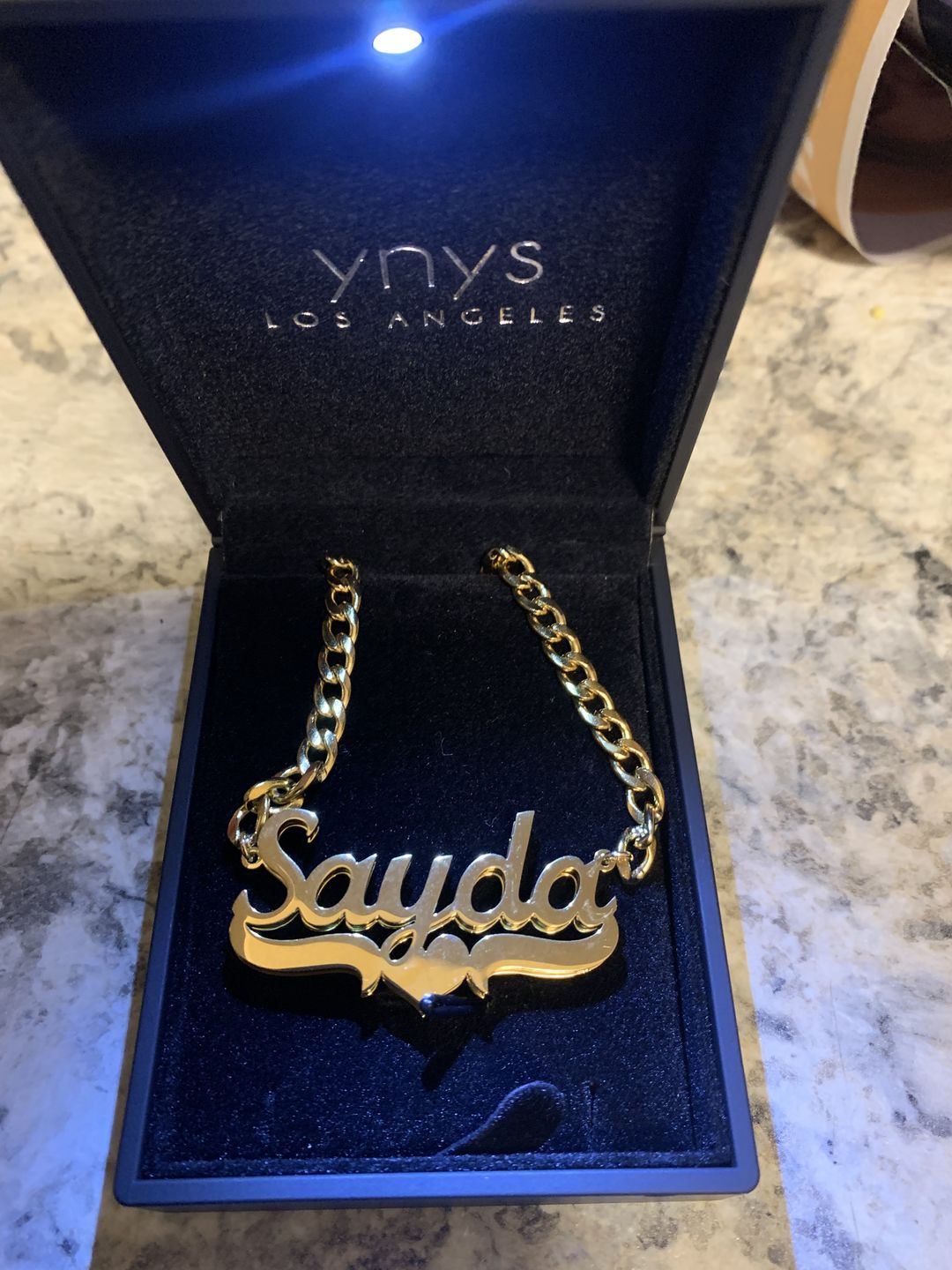 Customer photo review of Classic Heart Bar 3D Plated Name Necklace