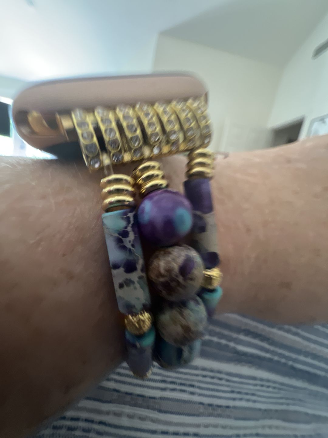 Customer photo review of Periwinkle Jasper Stretch Apple Watch Strap