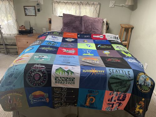 T-shirt quilt with running, events themes by Melissa from WA