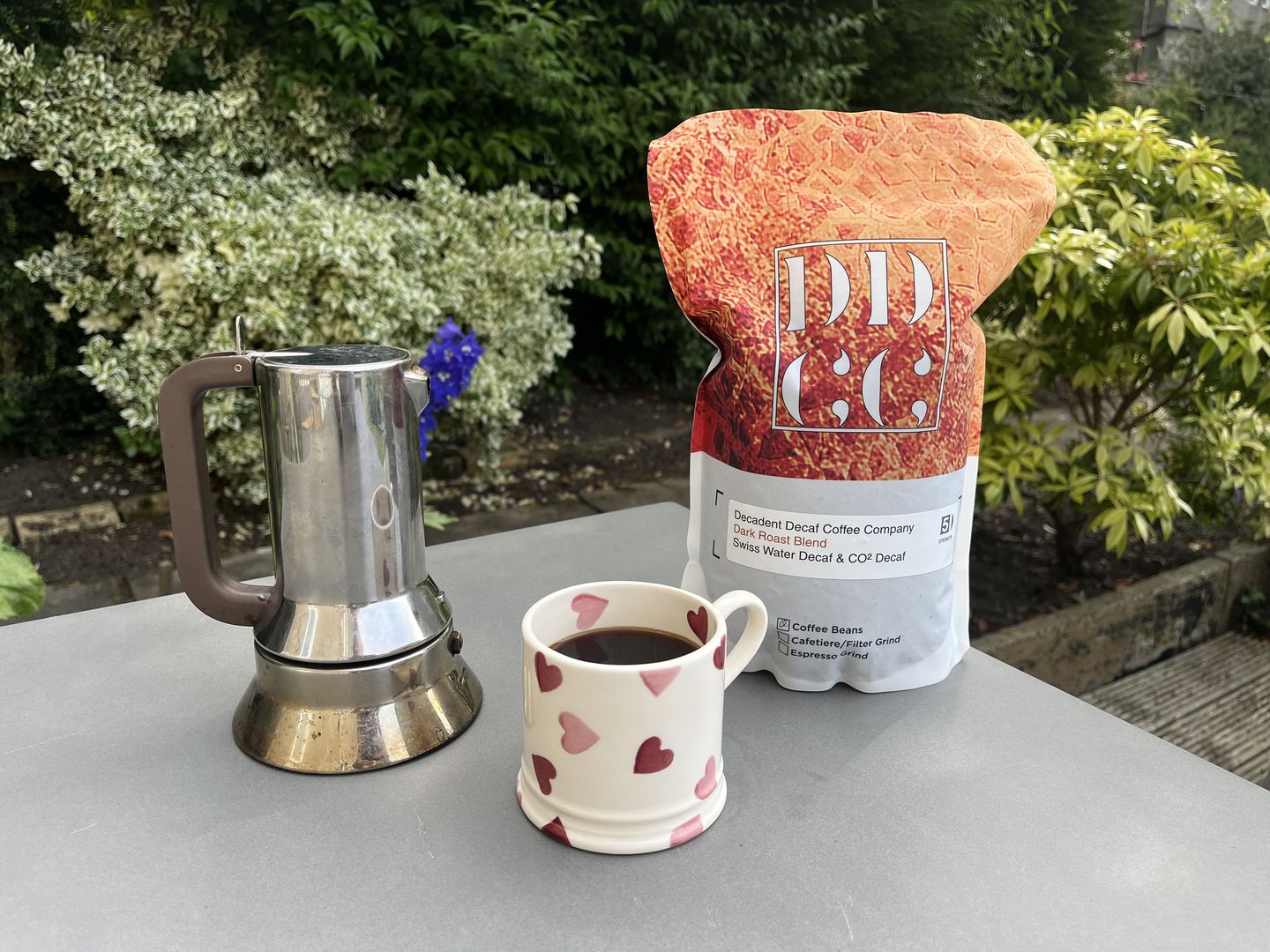 Customer photo review of Decadent Decaf Dark Roast Decaffeinated Coffee Blend - Swiss Water Decaf/CO2 Process - Strength 5
