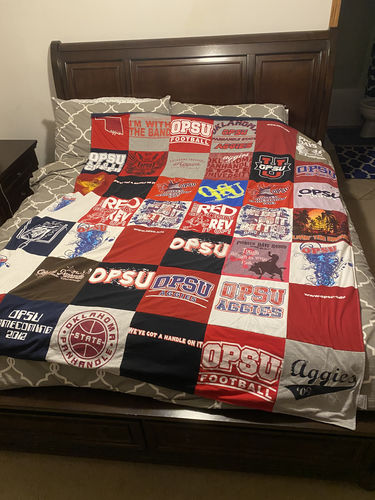 T-shirt quilt featuring opsu football by Laura from KS