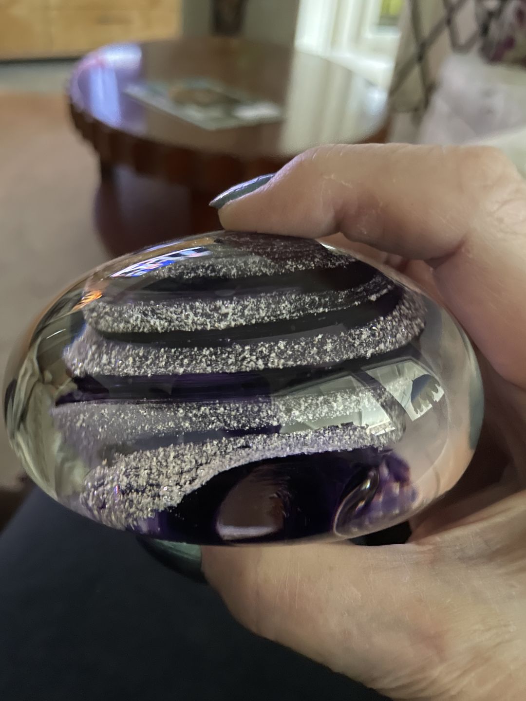 Customer photo review of Swirl Paperweight with Cremation Ash