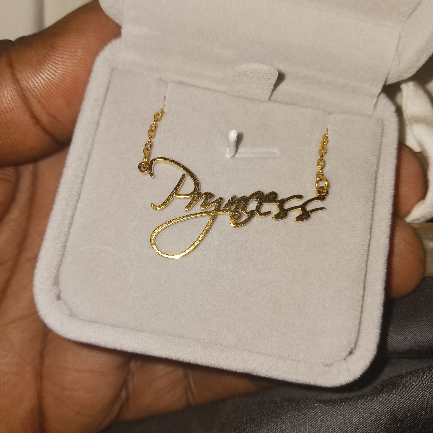 Customer photo review of Script Name Necklace
