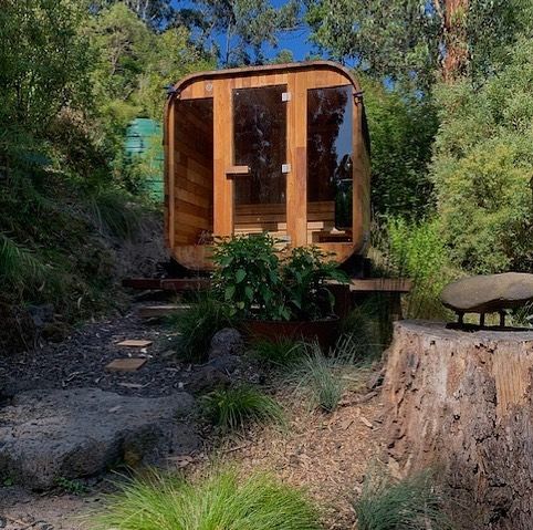 Customer photo review of SAUNASNET Outdoor Square Wood Sauna Room