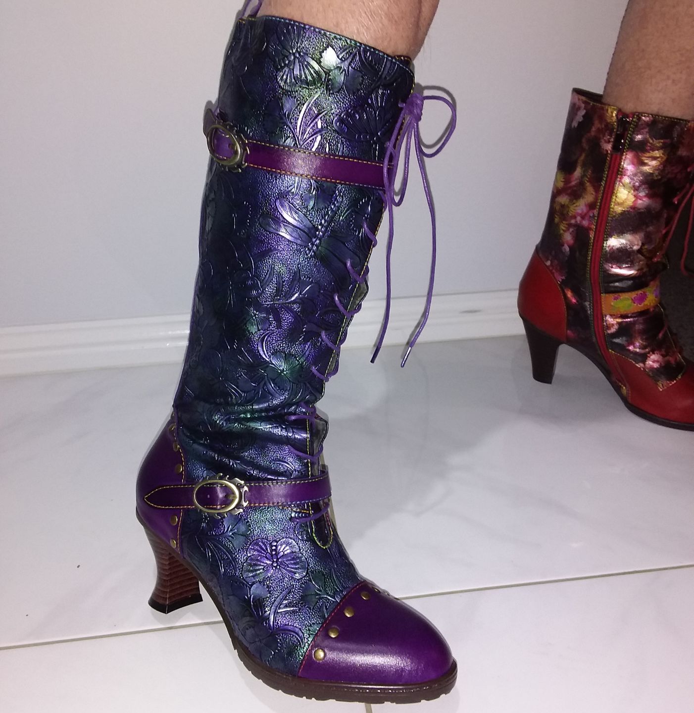 Customer photo review of Warm Embossed Real Leather Dragonfly Boots