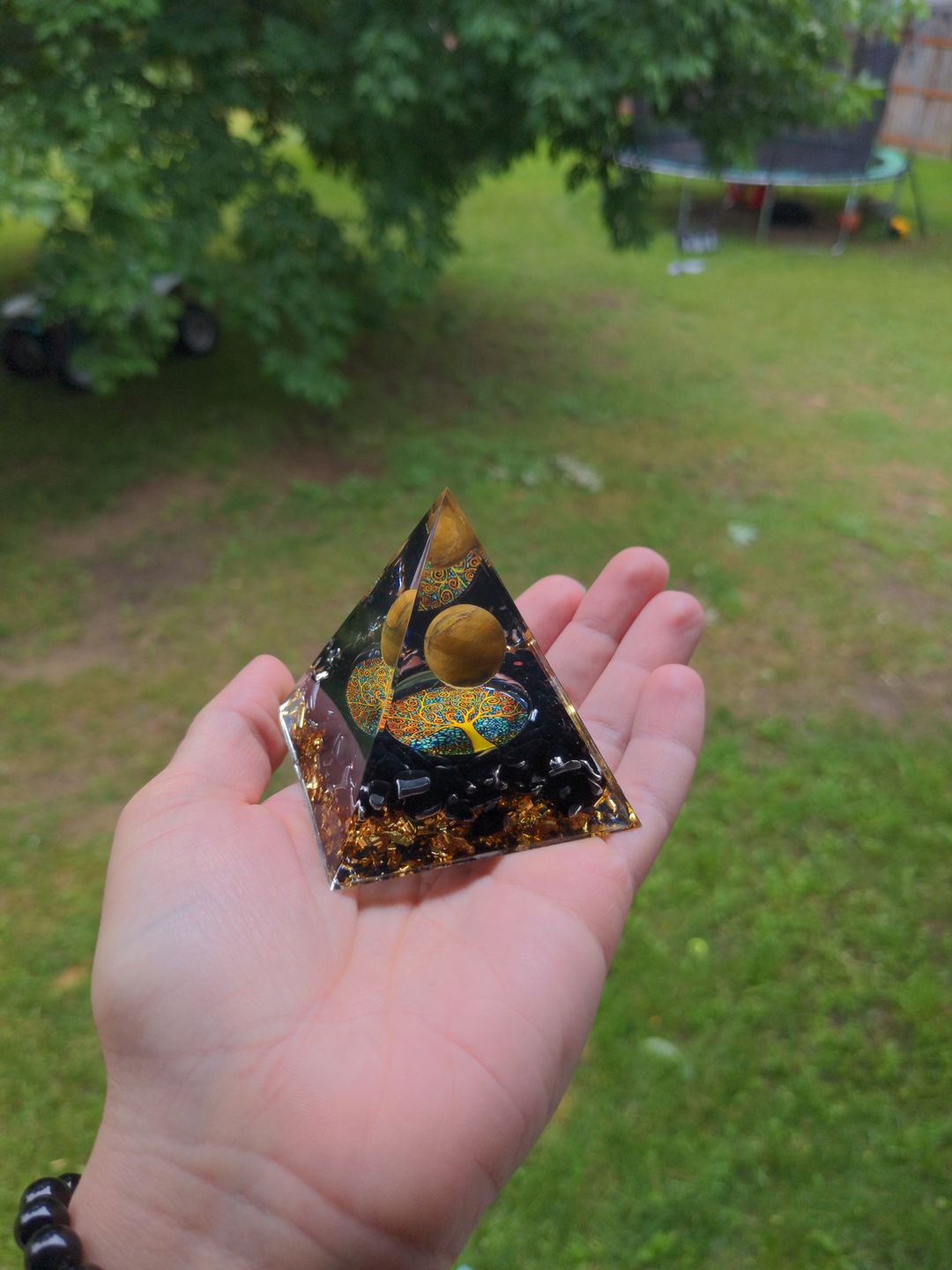 Customer photo review of Orgonite Tiger's Eye Obsidian Pyramid