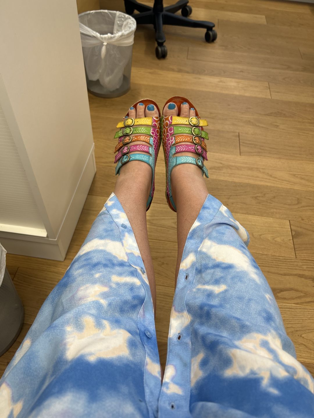 Customer photo review of Colorful Floral Embossed Leather Sandals