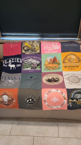 T-shirt quilt with hiking, national parks themes by Corinne from IL