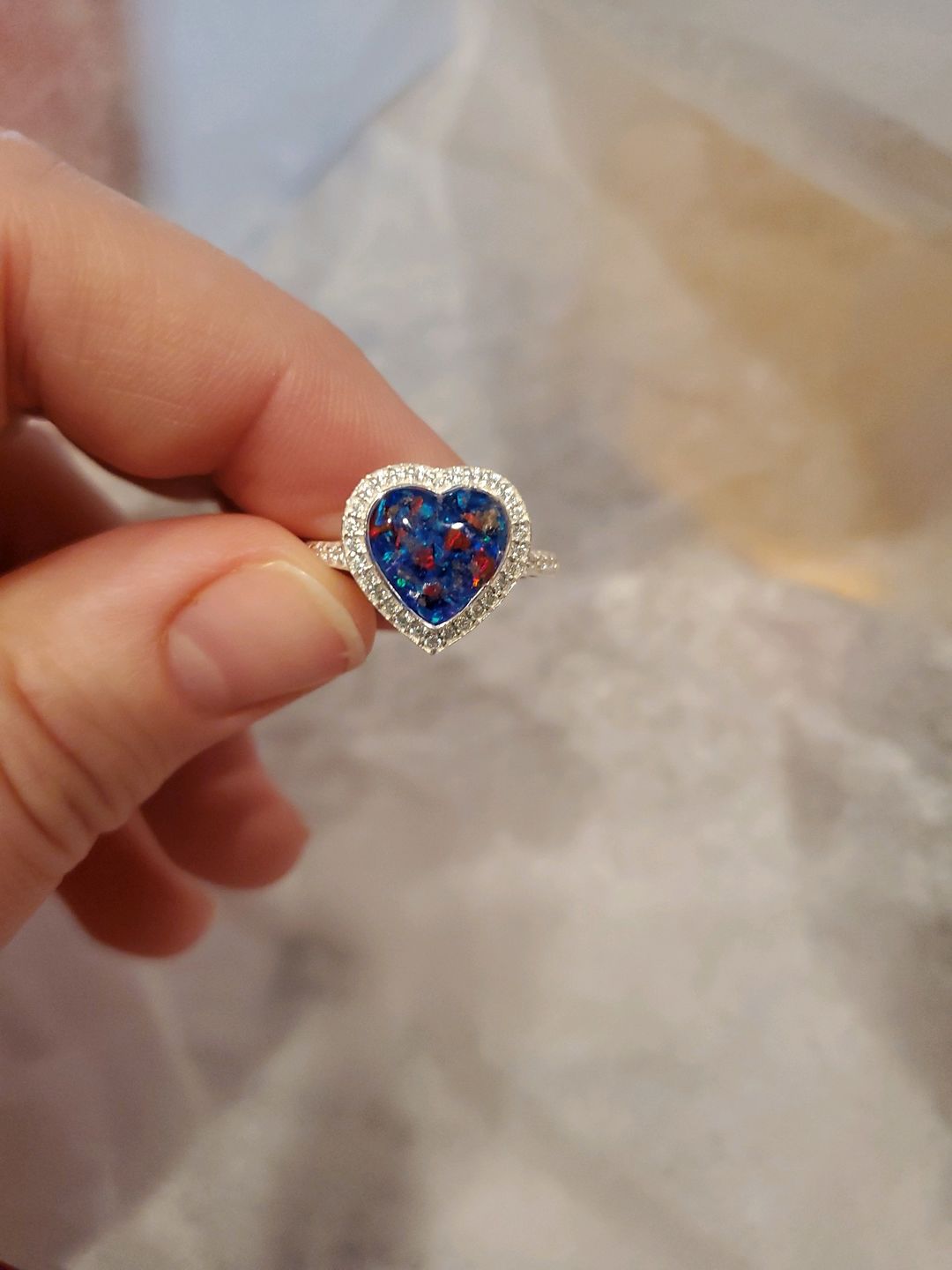 Customer photo review of Bedazzled Heart Cremation Ring