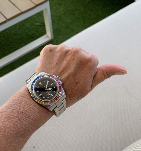 Customer photo review of Pascal Luxe Bezel Diamond Watch (Color Gemstone Bezel)