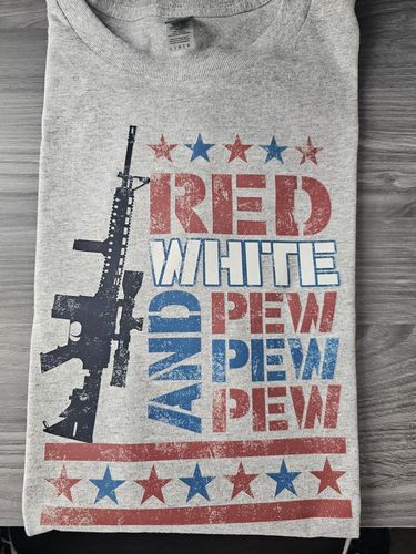 Customer photo review of Red White And Pew Pew 4th Of July DTF Heat Transfer, Independence Day Design, Fourth Of July DTF