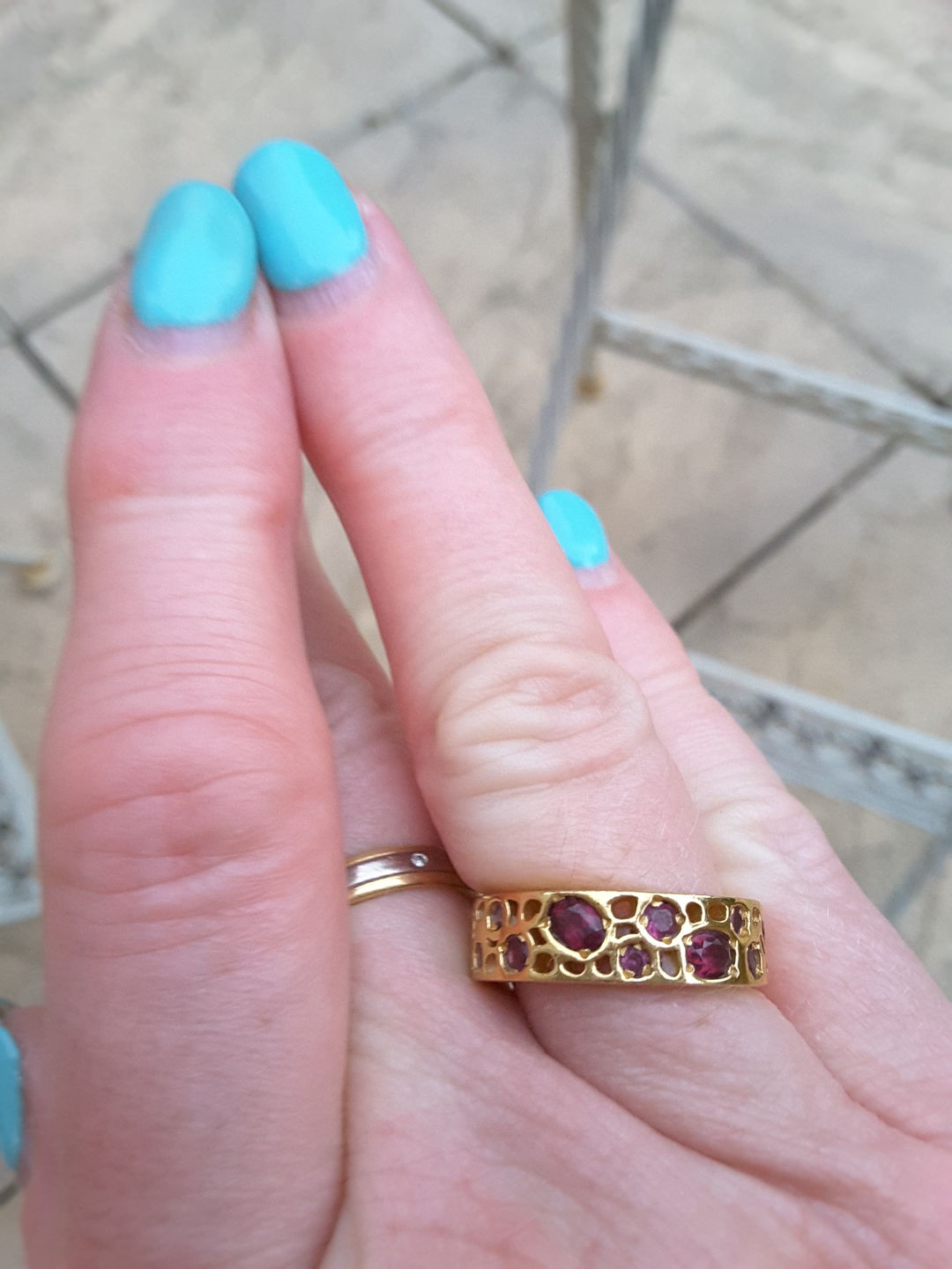 Customer photo review of The Perfect Fit Band Ring with Garnet