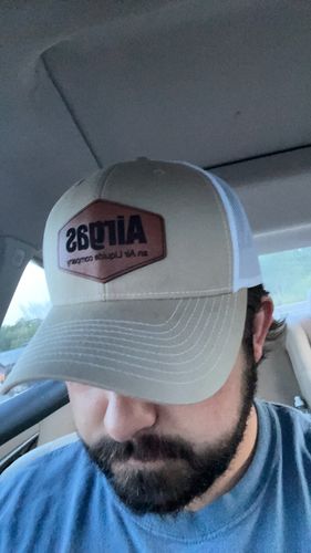 Customer photo review of Custom Leather Patch Trucker Hat - Richardson 112