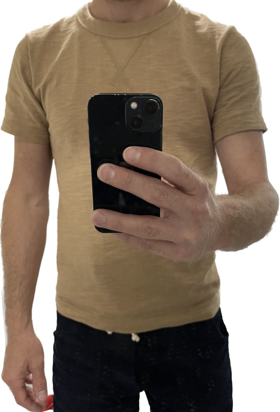 Customer photo review of 10.5 oz Cotton Tubular Gusset T-Shirt - Sand