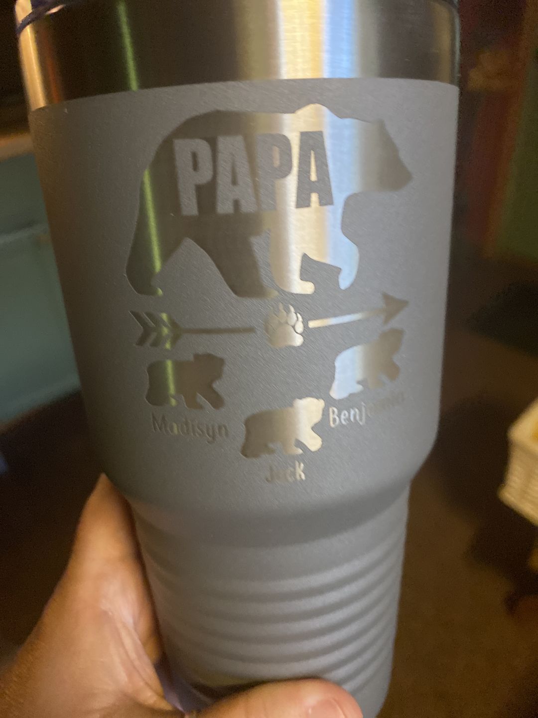 Customer photo review of Papa Bear (CUSTOM) With Child's Name Engraved Tumblers