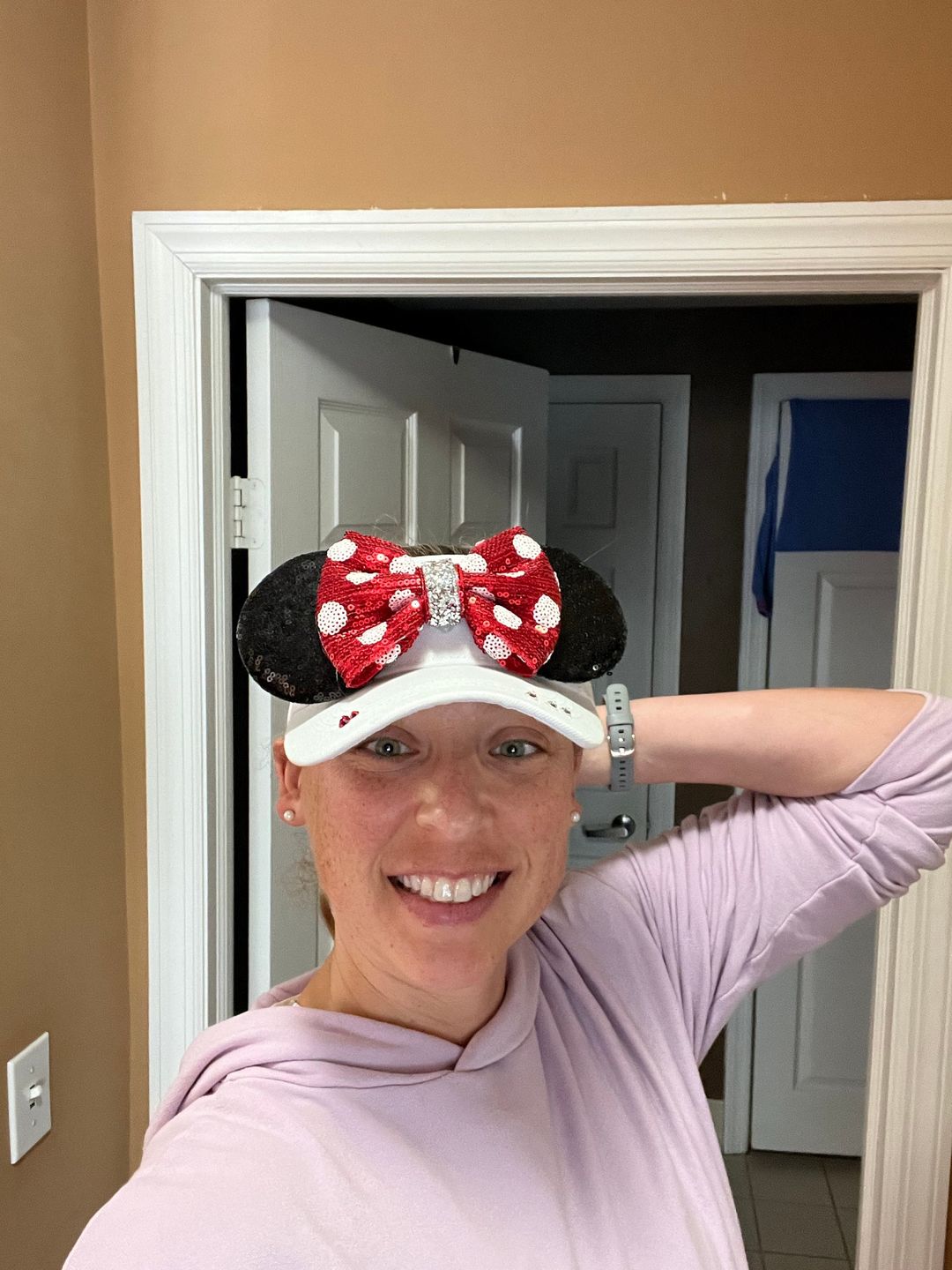 Customer photo review of Pink Bow White Minnie Visor