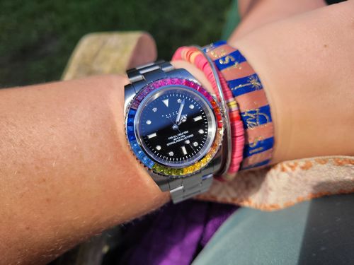 Customer photo review of Pascal Luxe Bezel Diamond Watch (Color Gemstone Bezel)